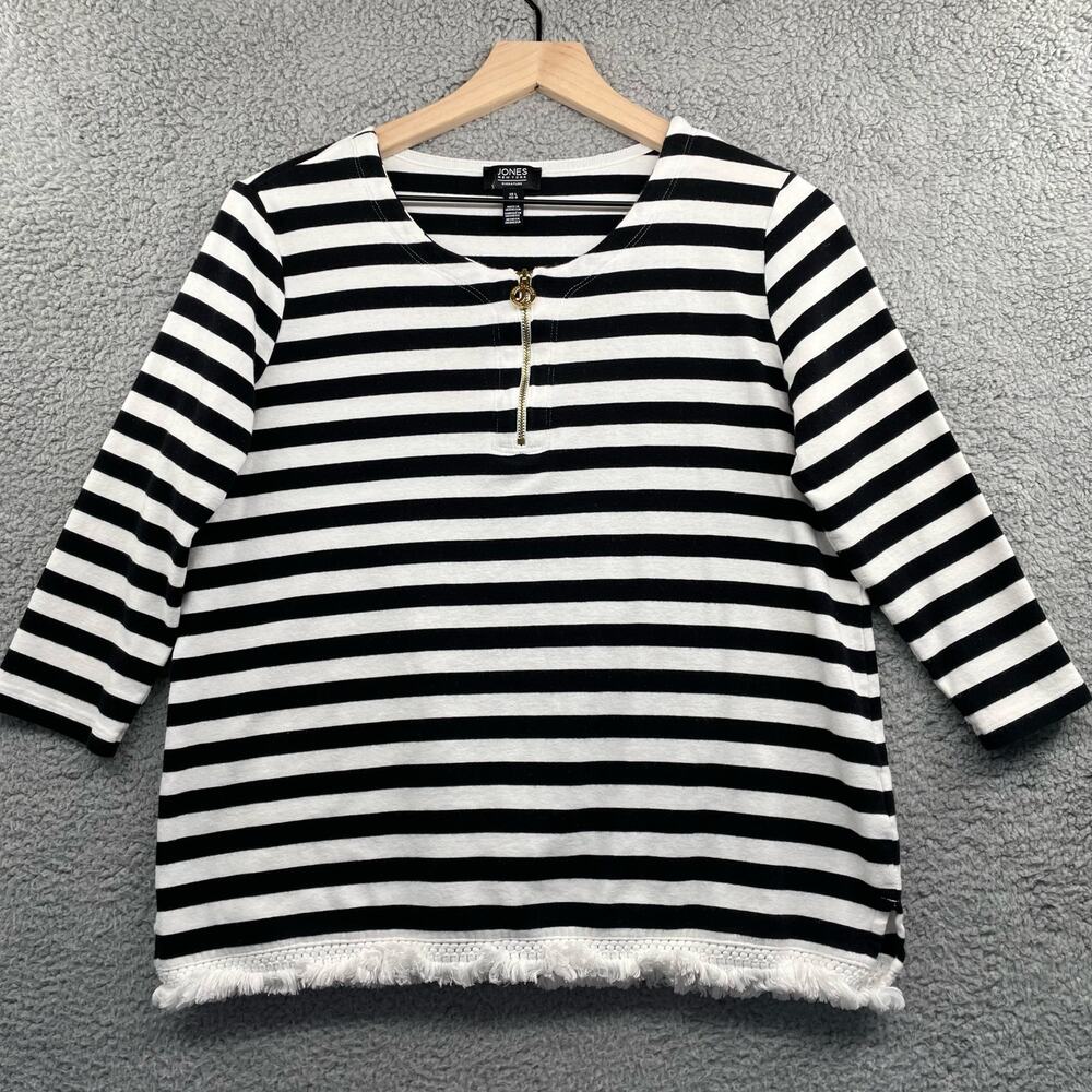 JONES NEW YORK Striped Top Women's Large Striped Top Nautical Preppy Coastal Zip